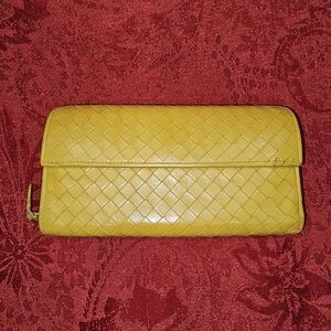 Bottega Veneta Yellow Woven Leather Clutch Continental Wallet